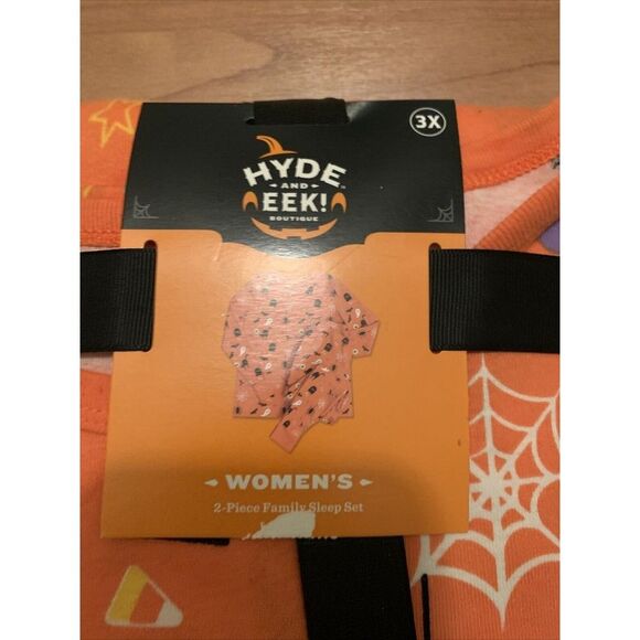 2pc Halloween Hyde and EEK Women's 2pc Pajama Set Orange Black Choose Your Size - Picture 2 of 16